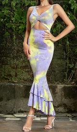 CUT OUT MERMAID HEM DRESS IN MULTI COLOR DRESS sis label 