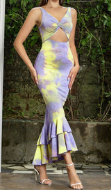 CUT OUT MERMAID HEM DRESS IN MULTI COLOR DRESS sis label 