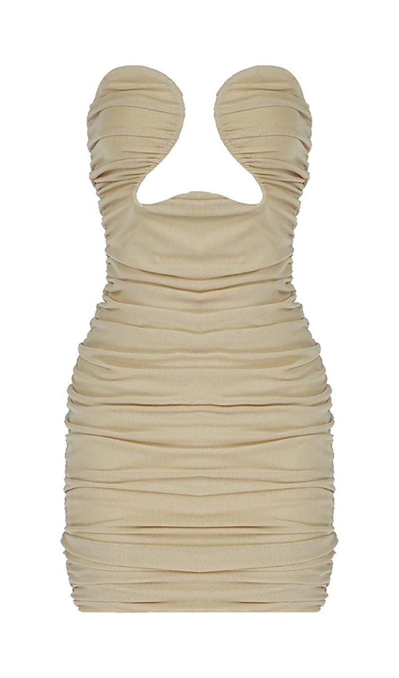 CUT-OUT RUCHED BODYCON MINI DRESS IN WHITE styleofcb XS KHAKI 