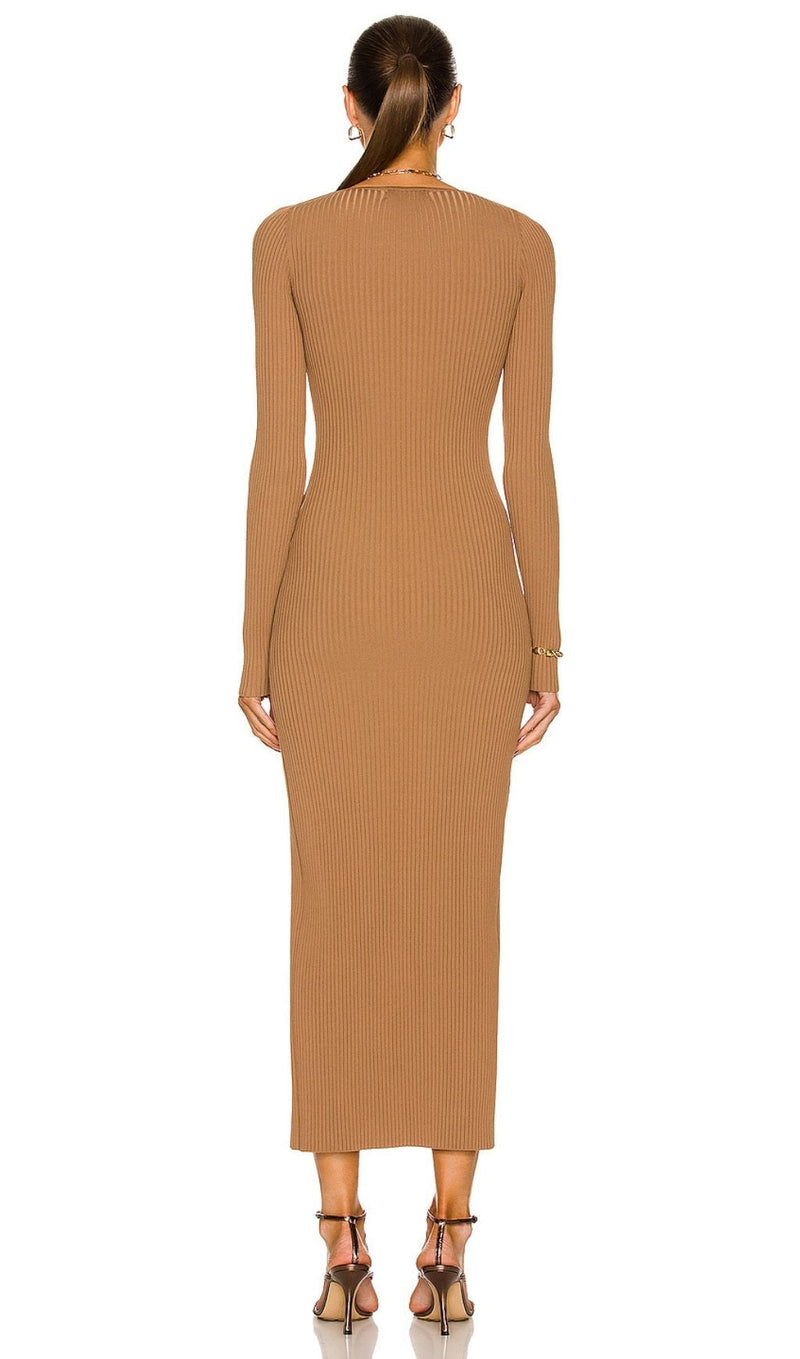 CUT OUT SLIPT MAXI DRESS IN BROWN Dresses styleofcb 