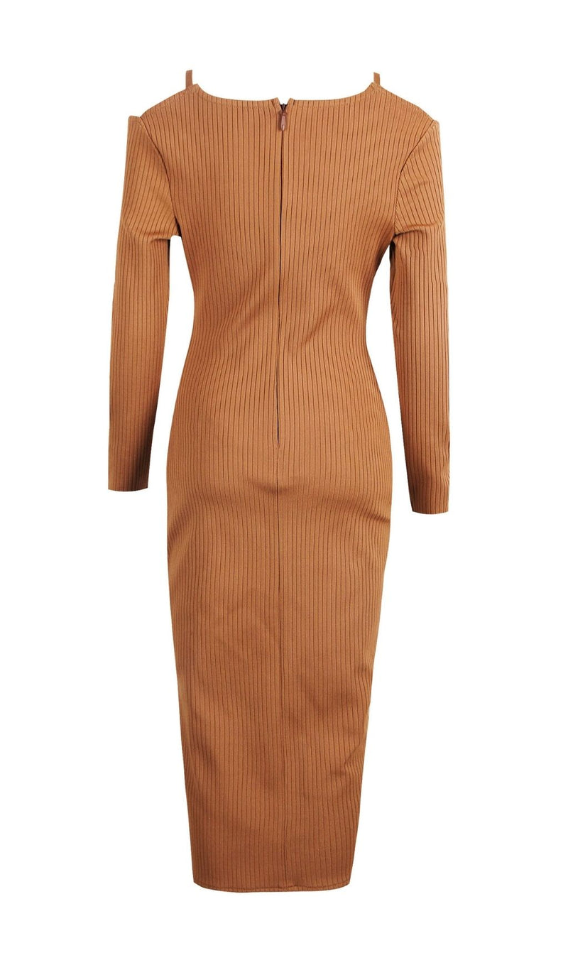 CUT OUT SLIPT MAXI DRESS IN BROWN Dresses styleofcb 