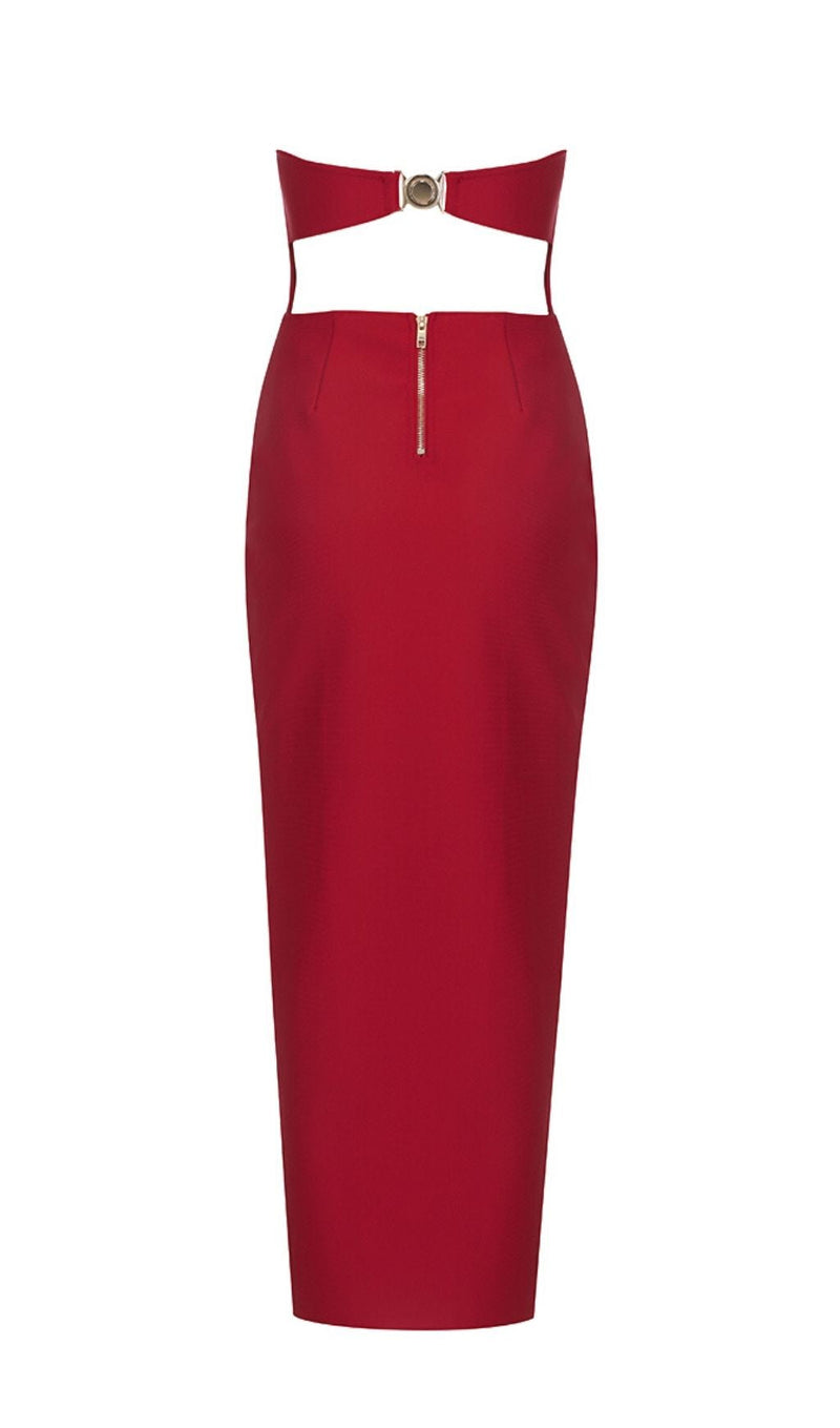 CUT OUT SPLIT STRAPLESS BANDAGE MIDI DRESS IN RED Dresses styleofcb 
