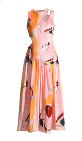 CUT OUTS ROUND NECK MIDI DRESS IN MULTICOLOR DRESS STYLE OF CB 