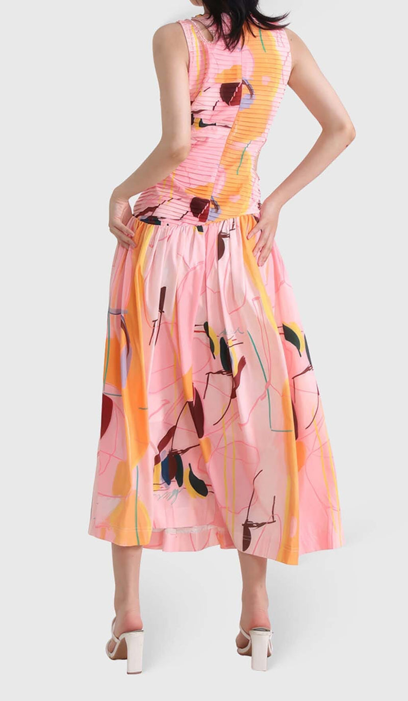 CUT OUTS ROUND NECK MIDI DRESS IN MULTICOLOR DRESS STYLE OF CB 
