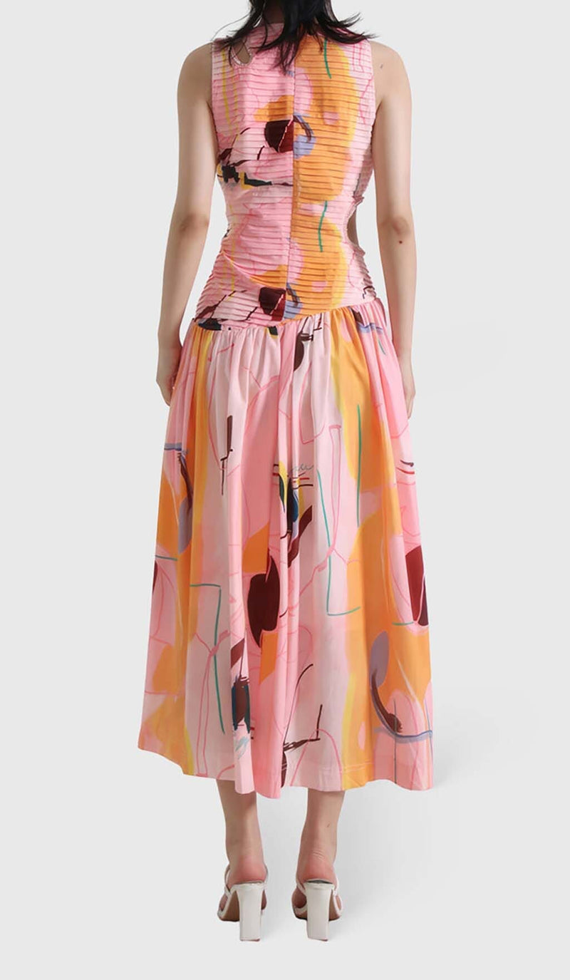 CUT OUTS ROUND NECK MIDI DRESS IN MULTICOLOR DRESS STYLE OF CB 