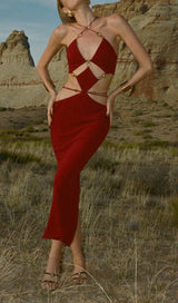 CUTOUT CHAIN MAXI DRESS IN RED DRESS STYLE OF CB 
