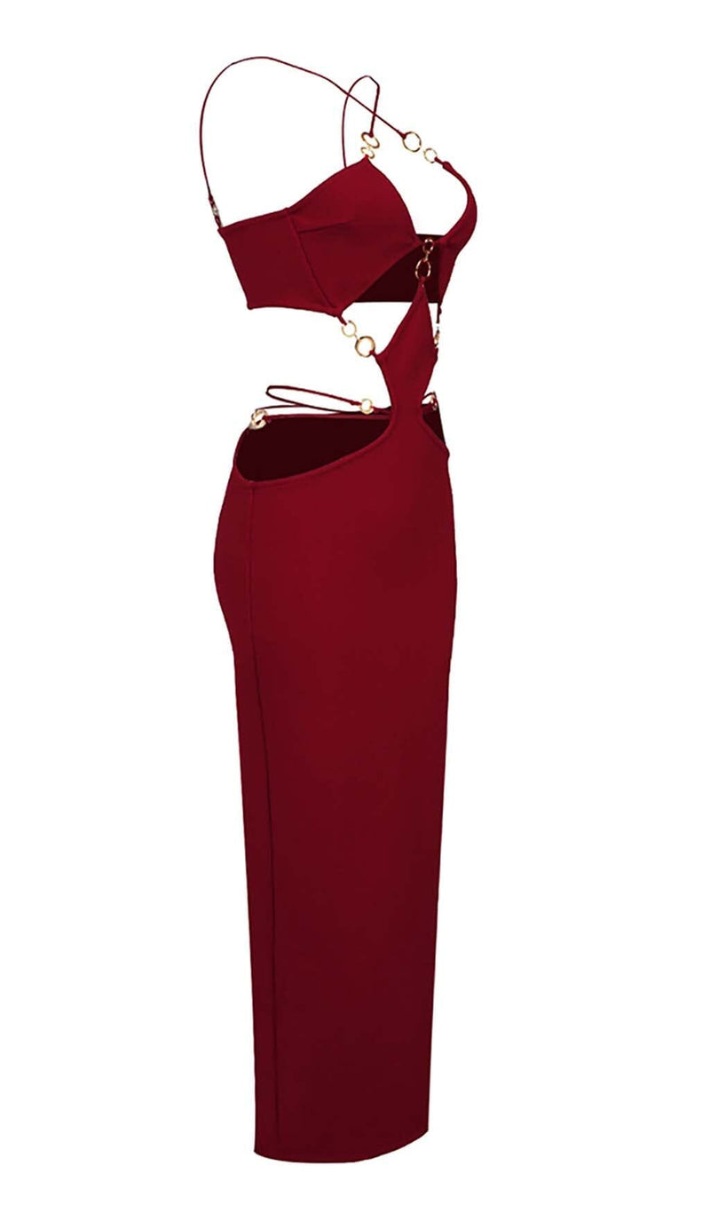CUTOUT CHAIN MAXI DRESS IN RED DRESS STYLE OF CB 