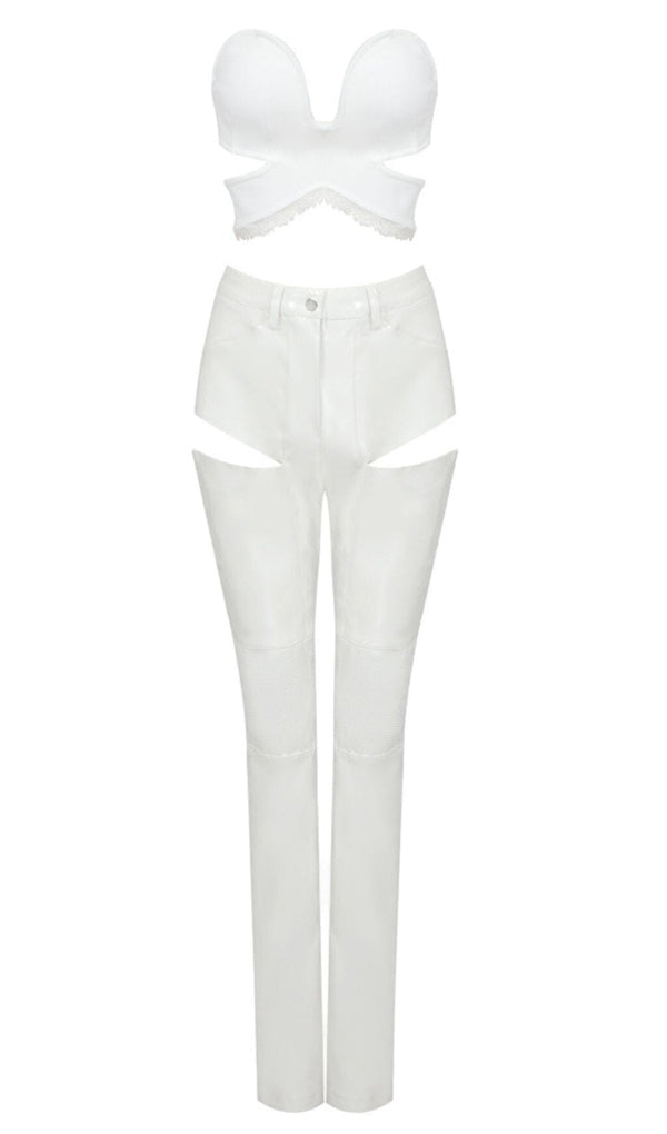 CUT OUT PU TWO-PIECE SUIT IN WHITE styleofcb 