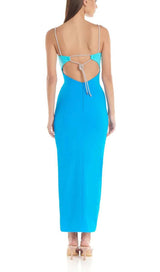 CUTOUT RHINESTONE MIDI DRESS IN BLUE DRESS STYLE OF CB 