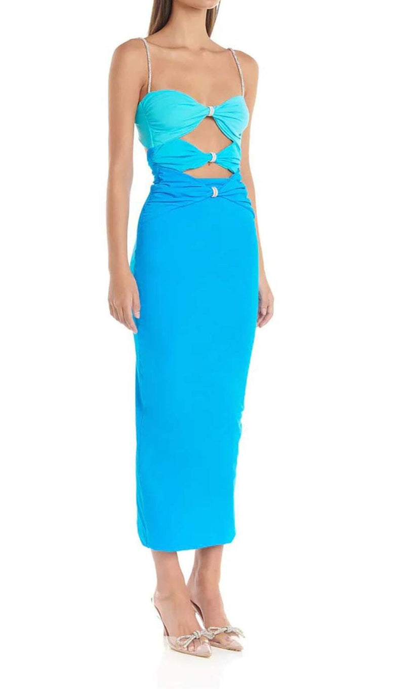 CUTOUT RHINESTONE MIDI DRESS IN BLUE DRESS STYLE OF CB 