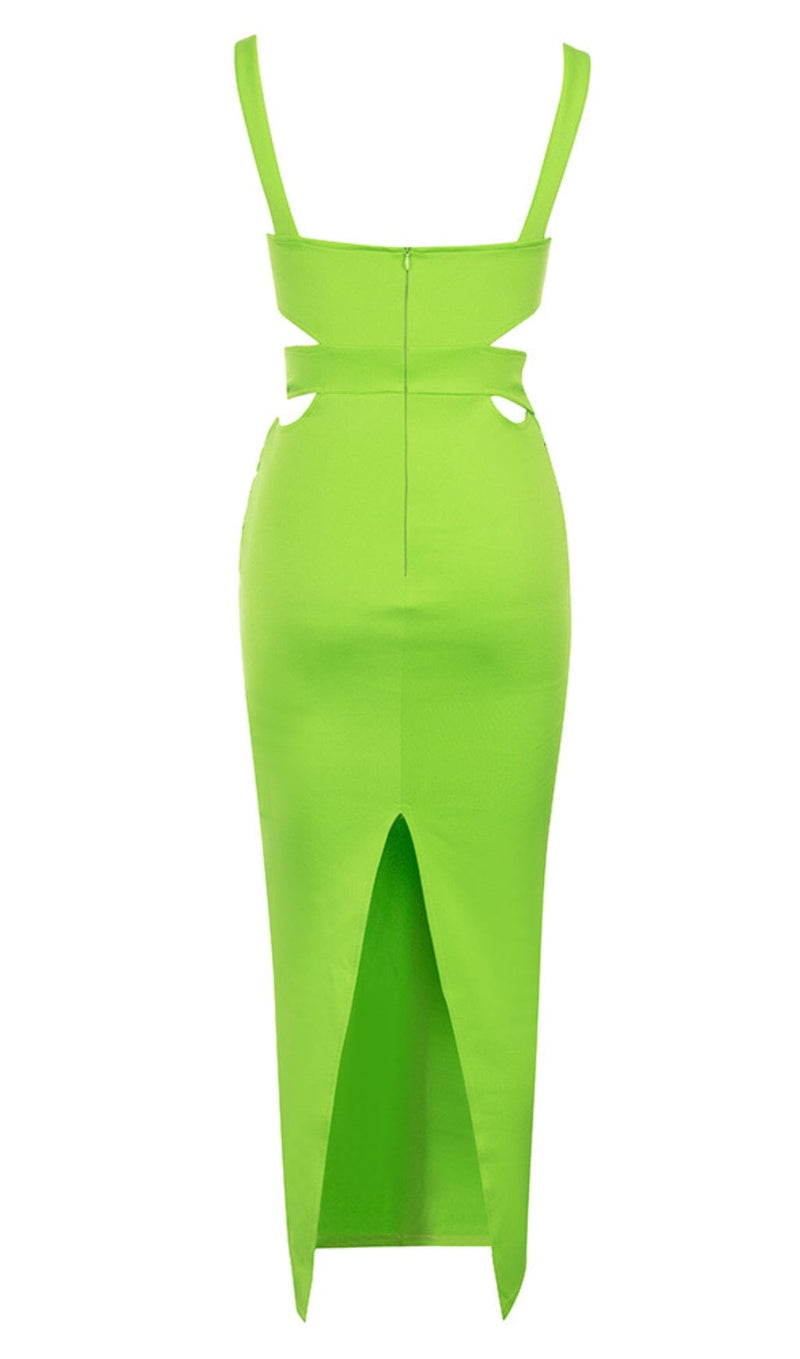 CUT OUT SPLIT MIDI DRESS IN LIME styleofcb 