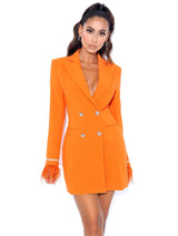 Quilla Orange Feather Crystal Sleeve Backless Blazer Dress Dresses Oh CiCi 