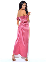 Xophia Mauve Pink Off Shoulder Satin Corset High Slit Dress Dresses Oh CiCi 