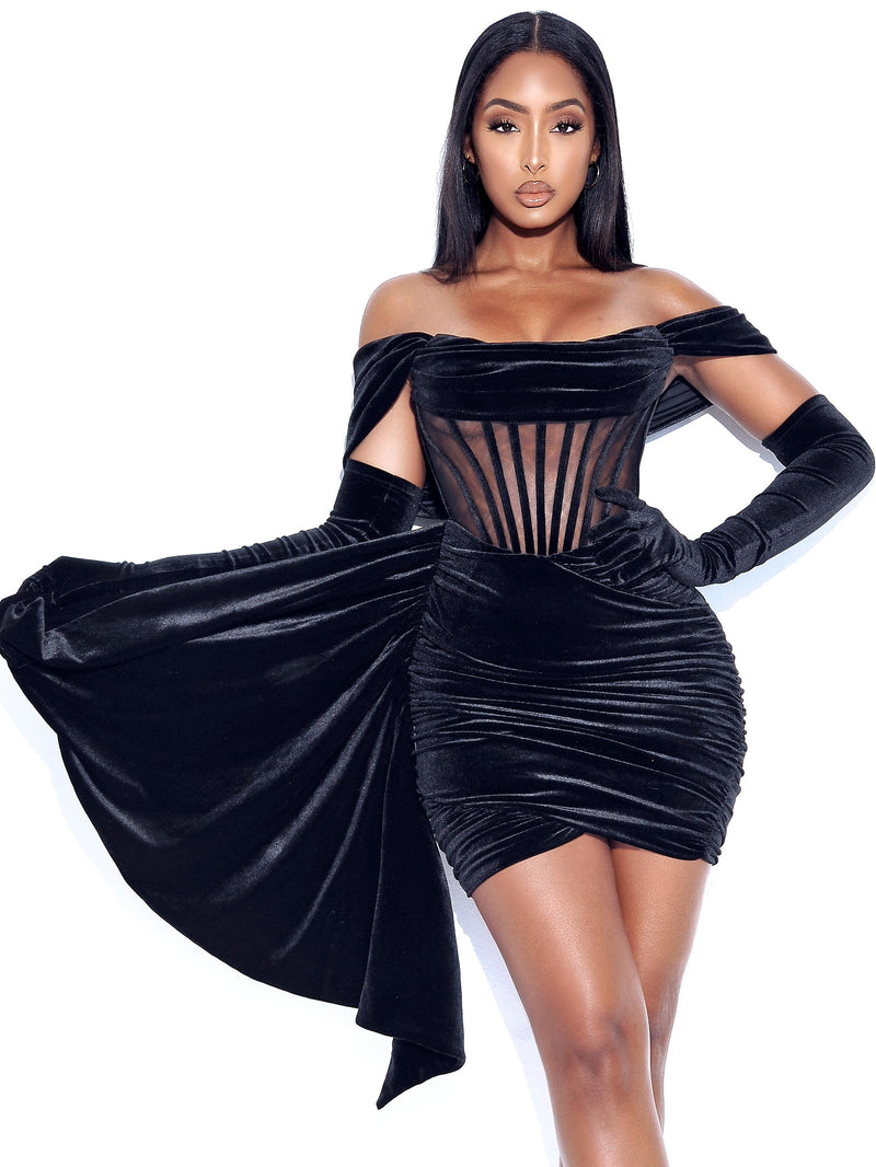 Irisa Black Draping Off Shoulder Corset Dress Dresses Oh CiCi 