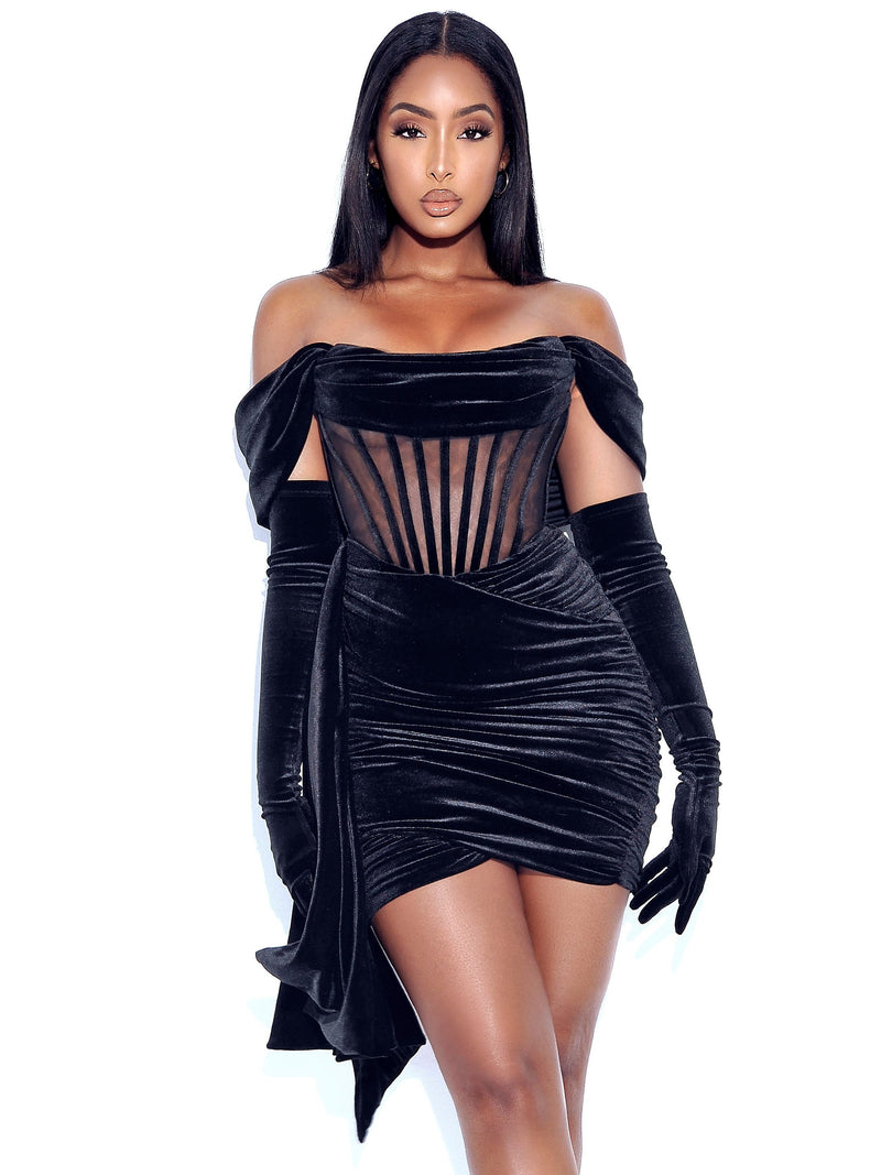 Irisa Black Draping Off Shoulder Corset Dress Dresses Oh CiCi 