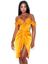 Dreya Gold Off Shoulder Satin Corset Dress Dresses Oh CiCi 
