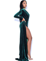 Zenaida Emerald Green Cutout High Slit Velvet Gown Dresses Oh CiCi 