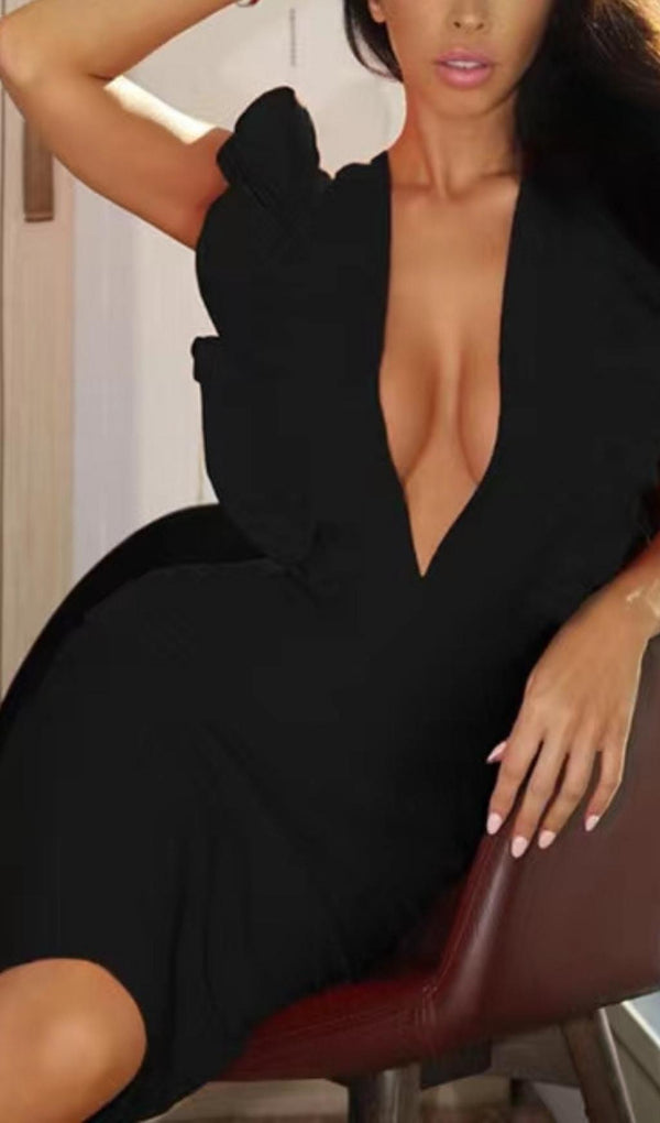 DEEP V MIDI DRESS IN BLACK Dresses styleofcb 