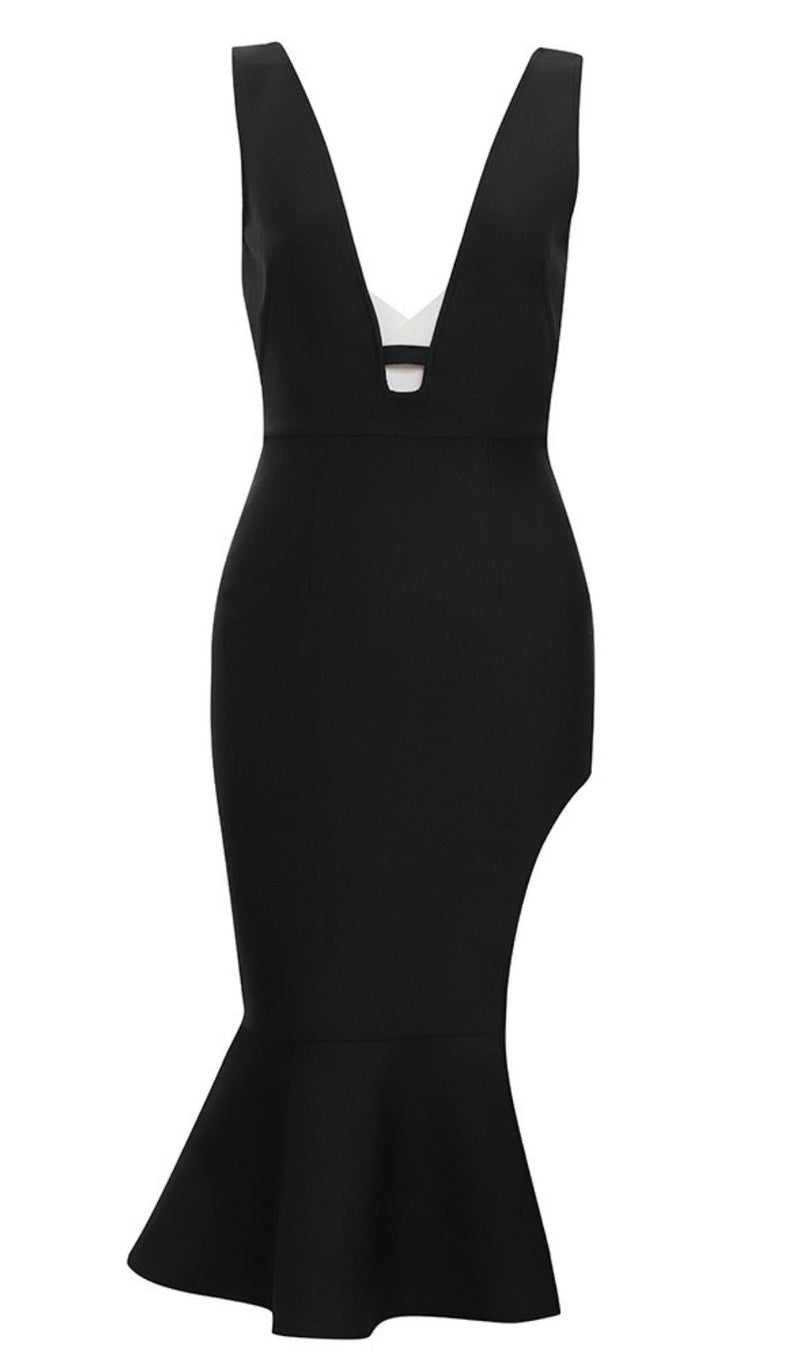 DEEP V MIDI DRESS IN BLACK Dresses styleofcb 