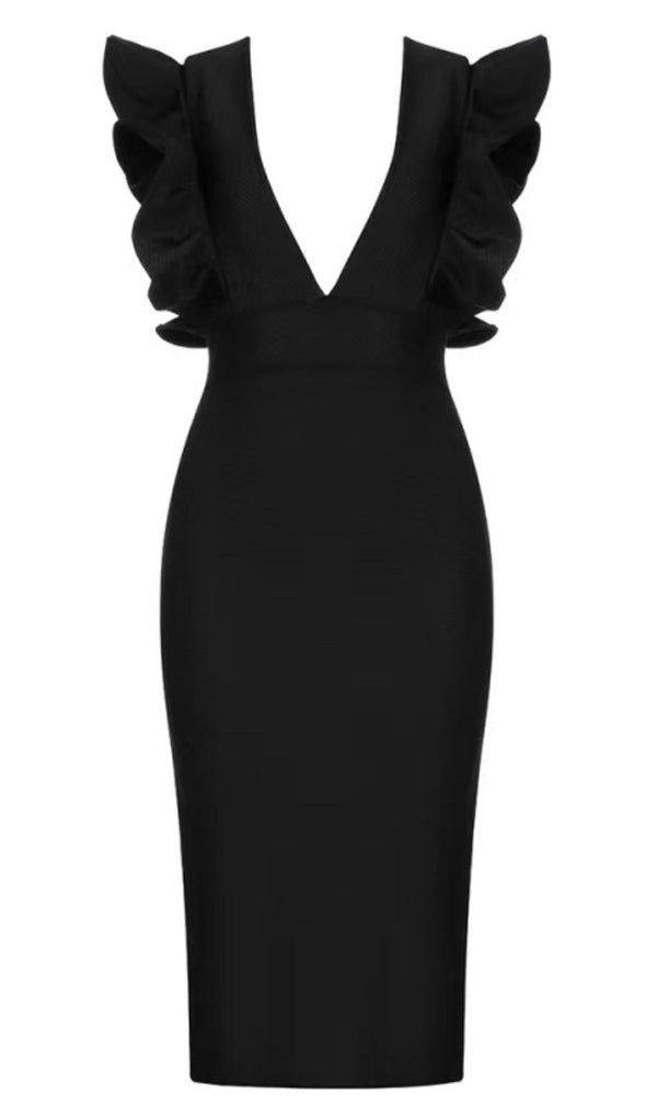 DEEP V MIDI DRESS IN BLACK Dresses styleofcb 
