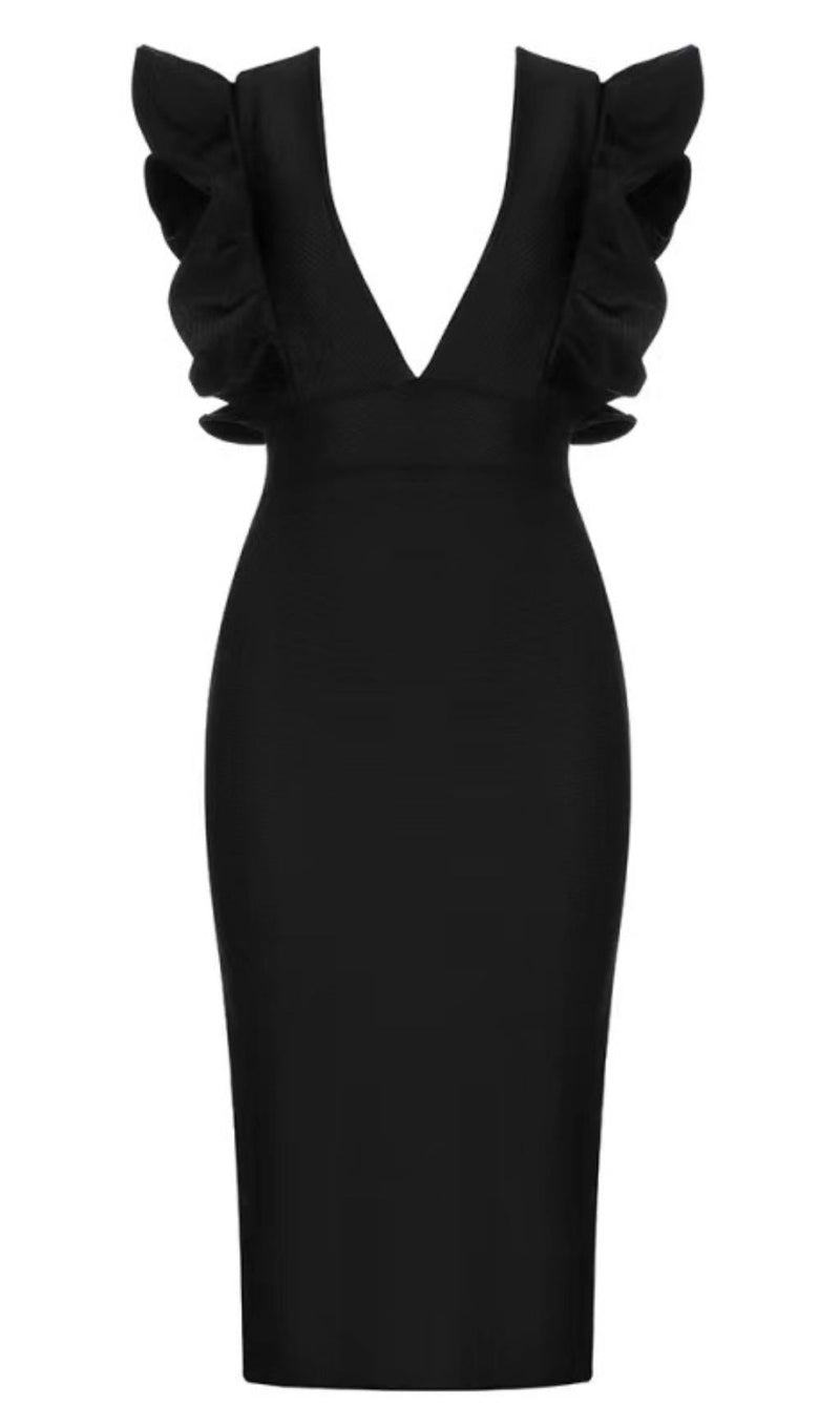DEEP V MIDI DRESS IN BLACK Dresses styleofcb 
