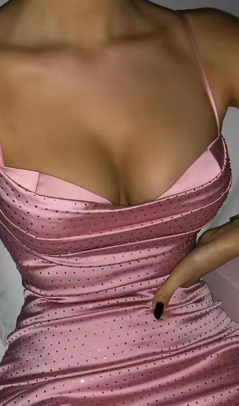 DIAMOND RUCHED MINI DRESS IN PINK styleofcb 