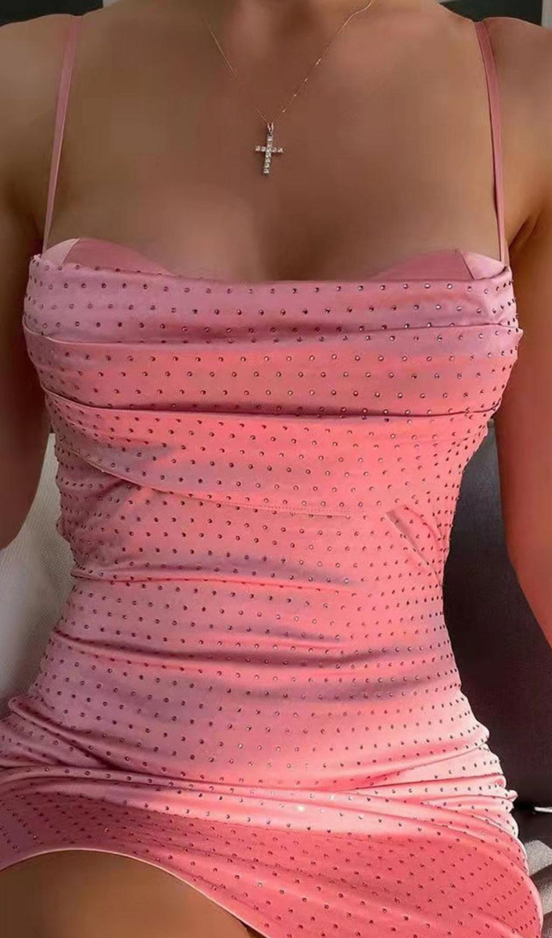 DIAMOND RUCHED MINI DRESS IN PINK styleofcb 