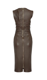 DRAPED LEATHER PU MIDI DRESS IN BEIGE Dresses styleofcb 