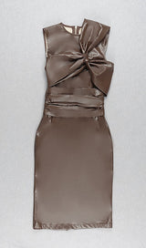DRAPED LEATHER PU MIDI DRESS IN BEIGE Dresses styleofcb 