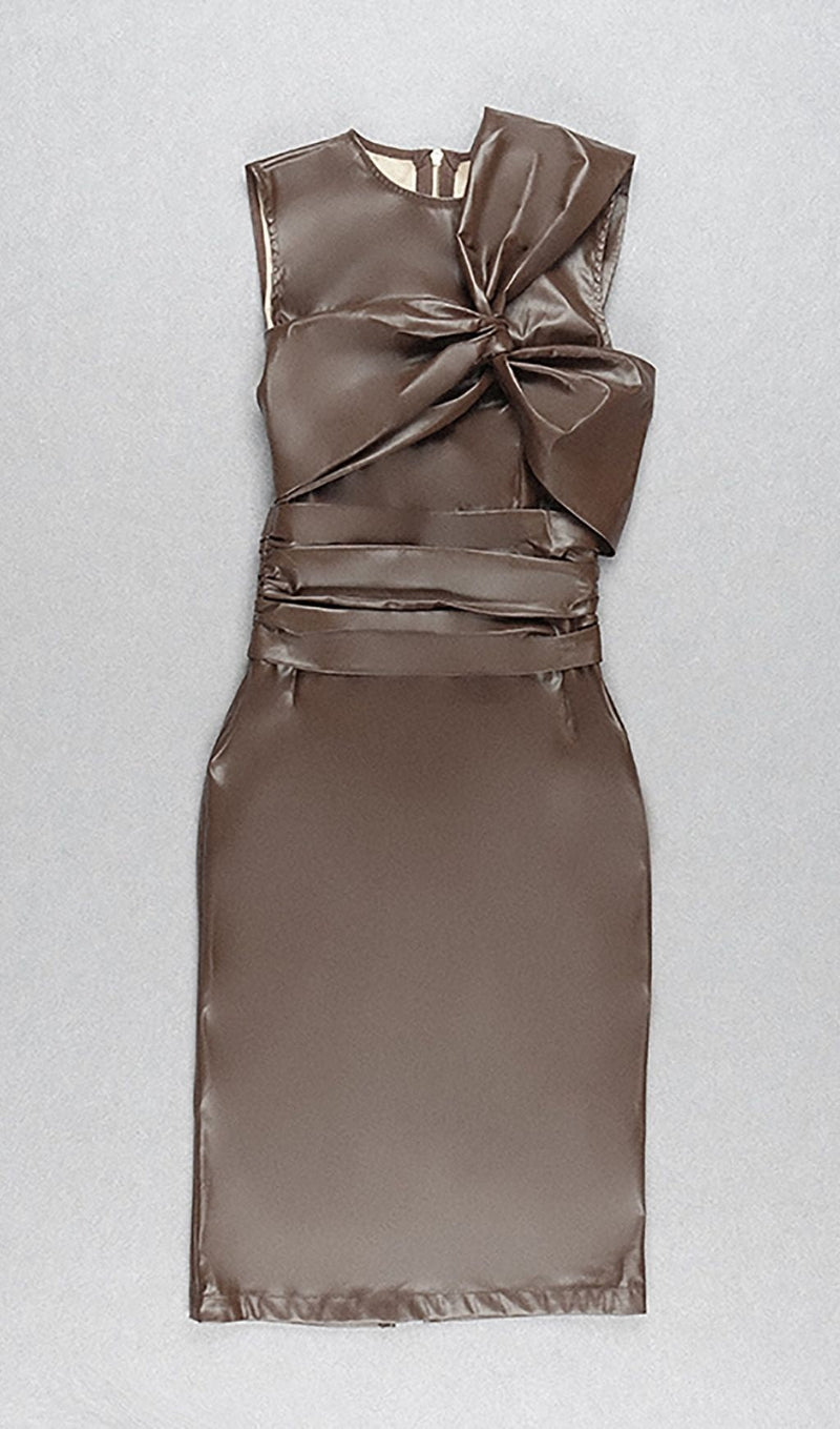 DRAPED LEATHER PU MIDI DRESS IN BEIGE Dresses styleofcb 