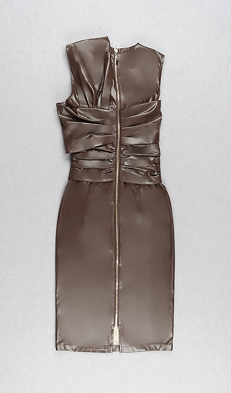 DRAPED LEATHER PU MIDI DRESS IN BEIGE Dresses styleofcb 