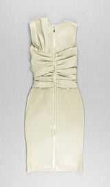 DRAPED LEATHER PU MIDI DRESS IN BEIGE Dresses styleofcb 