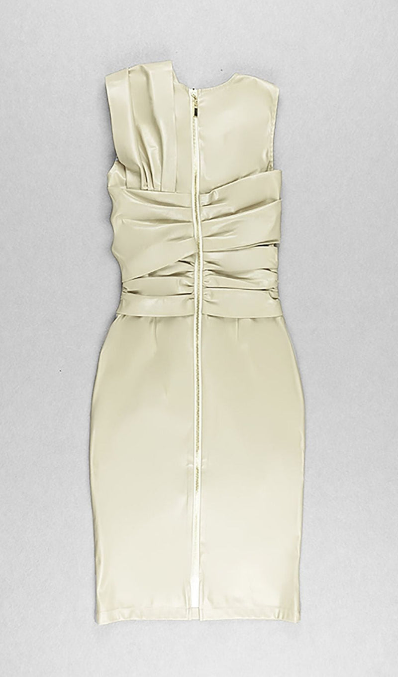 DRAPED LEATHER PU MIDI DRESS IN BEIGE Dresses styleofcb 