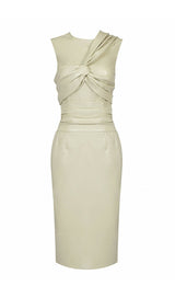DRAPED LEATHER PU MIDI DRESS IN BROWN Dresses styleofcb XS BEIGE 