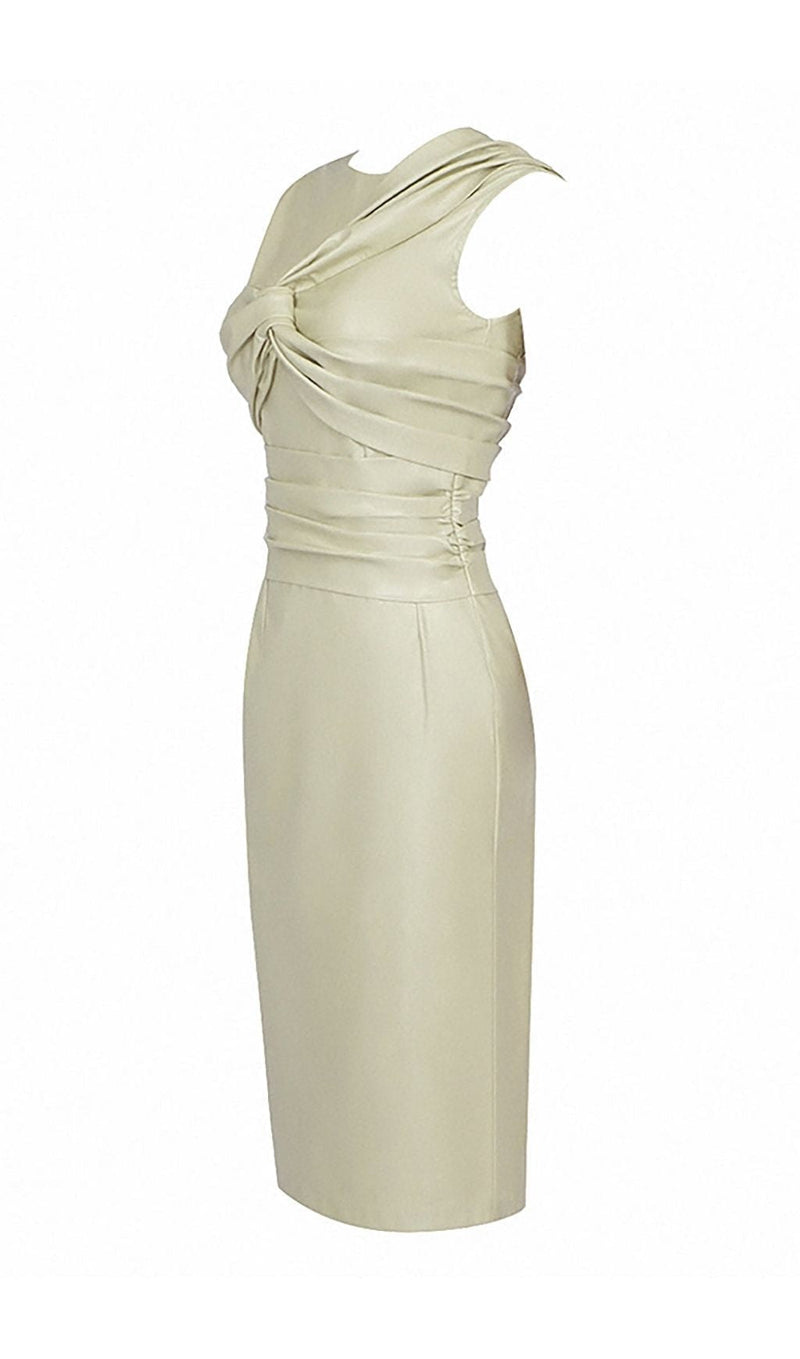 DRAPED LEATHER PU MIDI DRESS IN BROWN Dresses styleofcb 