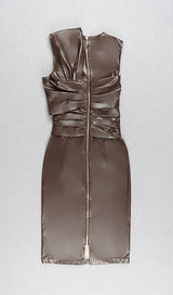 DRAPED LEATHER PU MIDI DRESS IN BROWN Dresses styleofcb 
