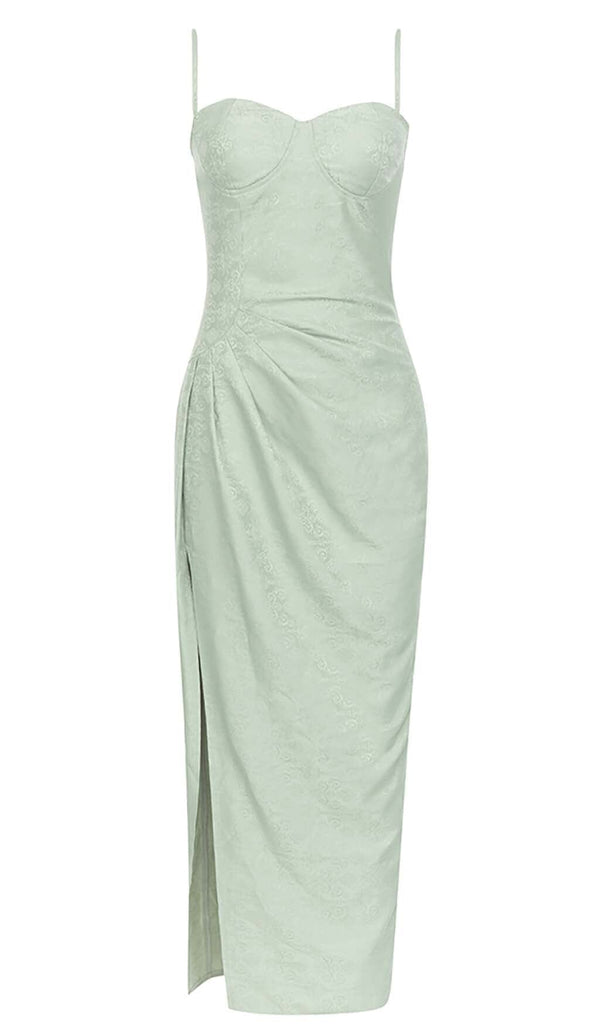 DRAPED LINEN MIDI DRESS IN LIGHT GREEN DRESS sis label 