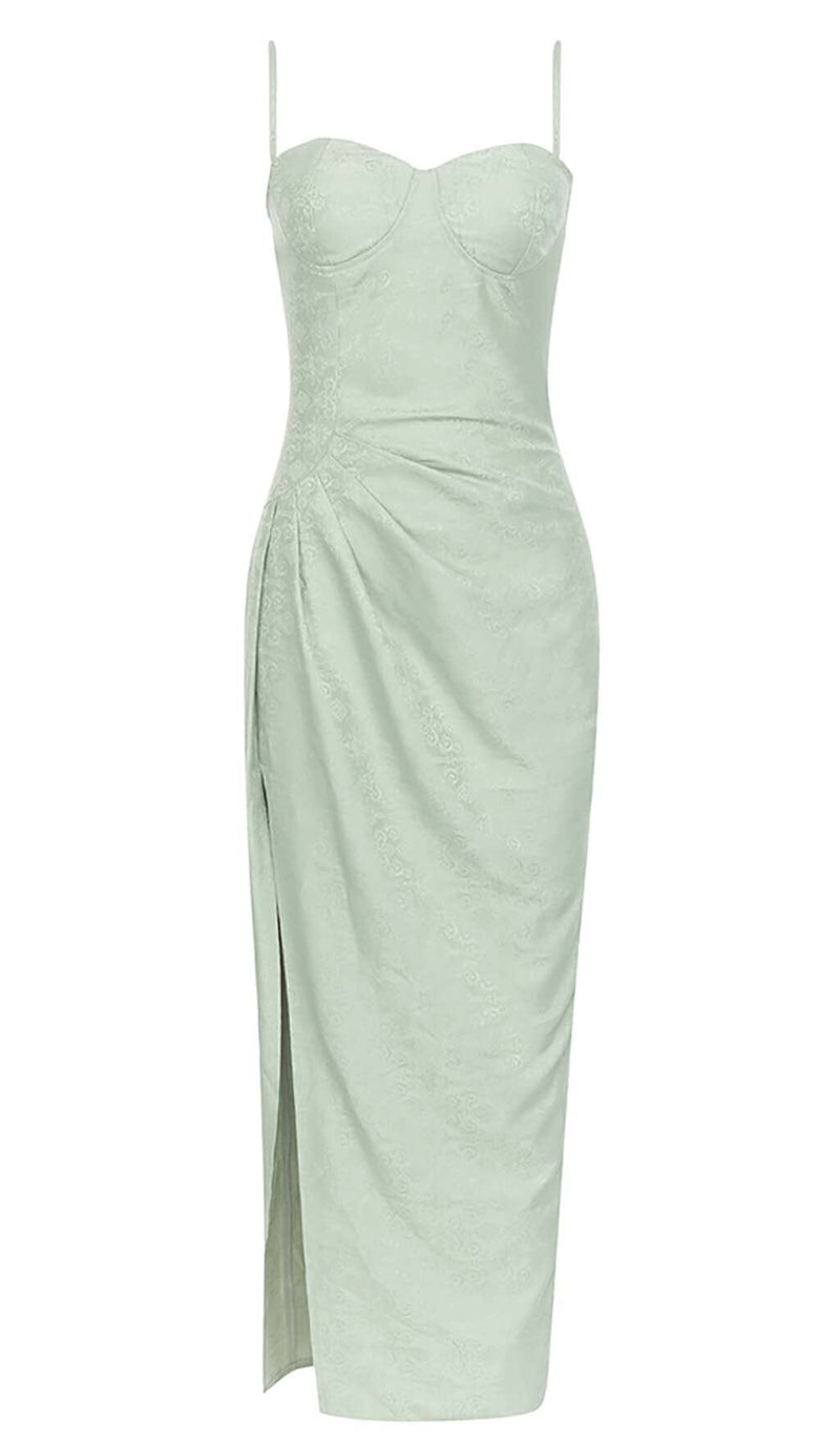 DRAPED LINEN MIDI DRESS IN LIGHT GREEN DRESS sis label 