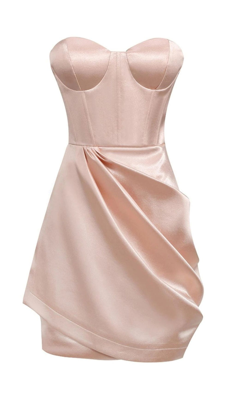DRAPED STRAPLESS MINI DRESS IN PALE PINK Dresses styleofcb 