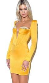 Camila Gold Satin Corset Dress with Crystals Dresses Oh CiCi 