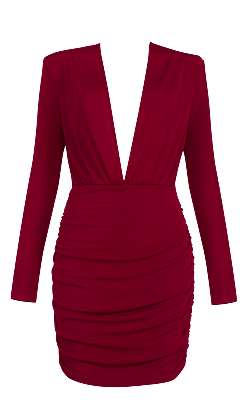 Deep V pleated slim gown styleofcb RED XS 