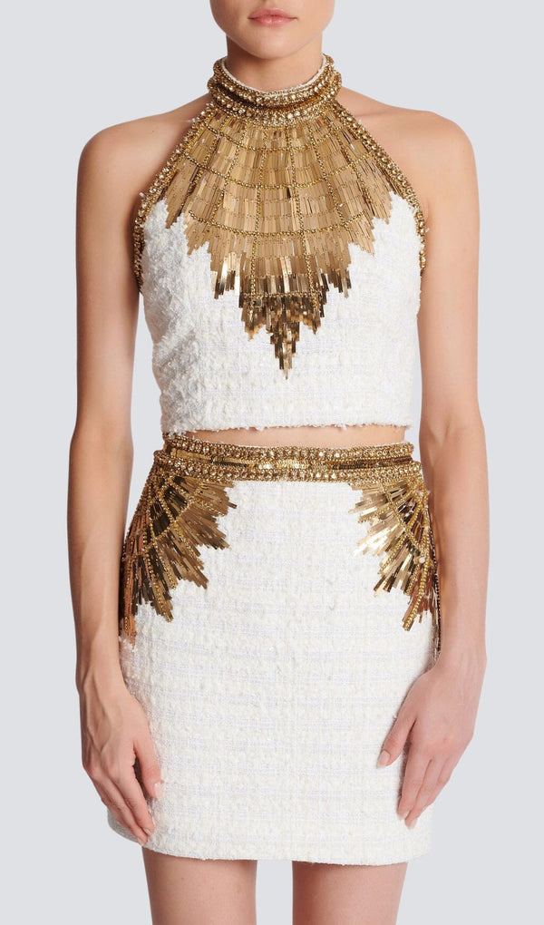 EMBELLISHED CROP TWO PIECE SUIT DRESS STYLE OF CB 