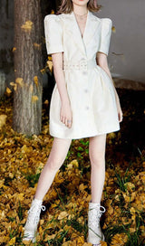 EMBROIDERED BUTTON JACKET DRESS IN WHITE DRESS styleofcb 