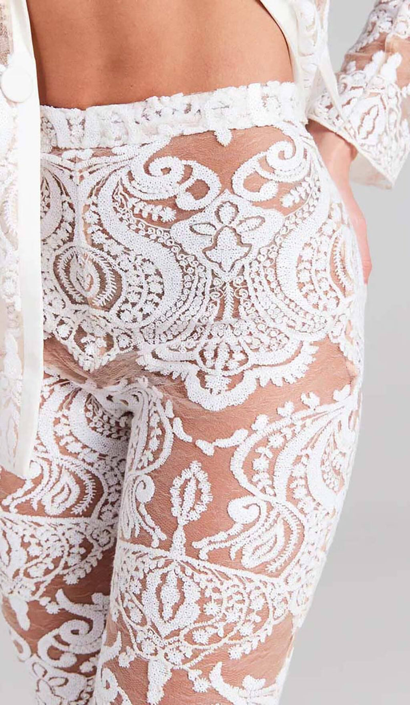EMBROIDERED LACE MESH JACKET SUIT IN WHITE DRESS STYLE OF CB 