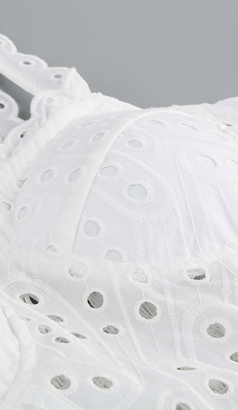 EYELET LACE STRAPPY MINI DRESS IN WHITE DRESS STYLE OF CB 