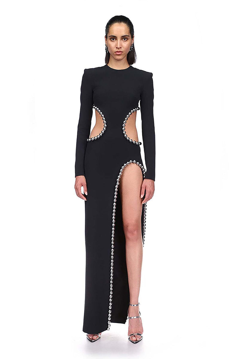 EMBELLISHED CUT OUT MAXI BANDAGE DRESS IN BLACK styleofcb 