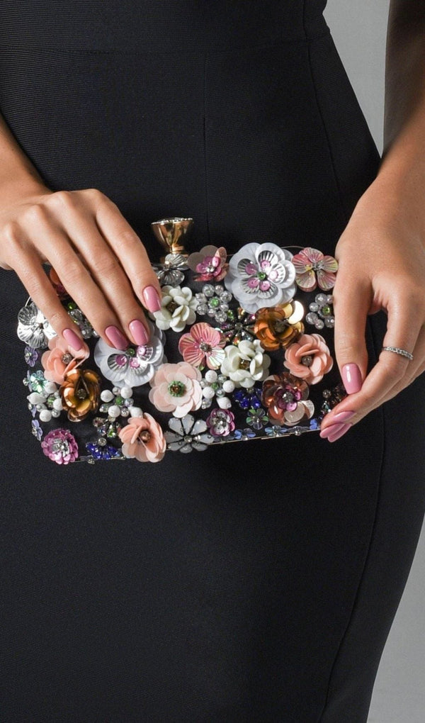 FLORAL ENBROIDERY CLUTCH - BLACK styleofcb 
