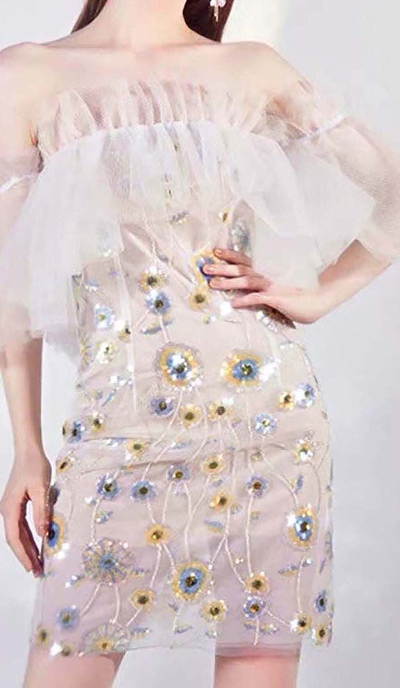FLORAL SEQUINED MINI DRESS IN WHITE DRESS STYLE OF CB 