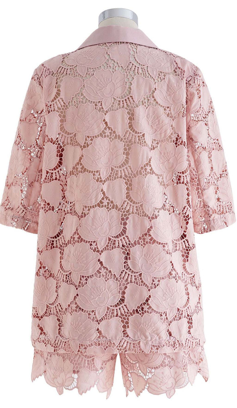 FLORAL CUTWORK JACKET DRESS SET IN PINK DRESS STYLE OF CB 