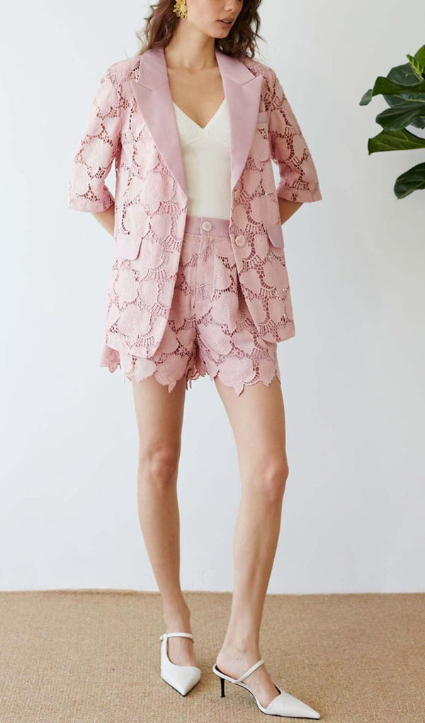 FLORAL CUTWORK JACKET DRESS SET IN PINK DRESS STYLE OF CB 